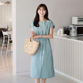 Pintuck-trim Drawstring-waist Dress