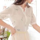Frill-collar Embroidered Cotton Blouse