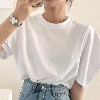 Puff Sleeve Plain T-shirt White - One Size