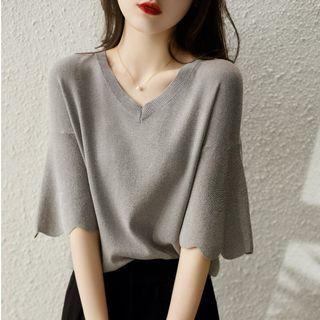 Short-sleeve Knit Top Ash Khaki - One Size