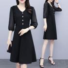 Elbow-sleeve Chiffon Midi A-line Dress