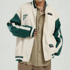 Two-tone Letter Embroidered Baseball Jacket