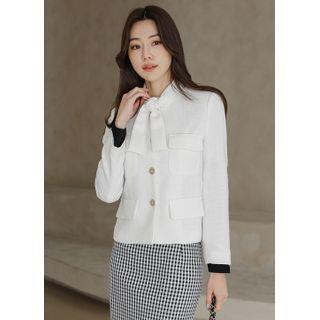 Tie-neck Flap Tweed Jacket