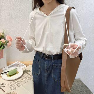 V-neck Plain Hooded Oversize Top