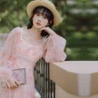 Balloon-sleeve Print Maxi A-line Dress (various Designs)