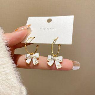 Bow Alloy Dangle Earring E4499 - 1 Pair - White - One Size