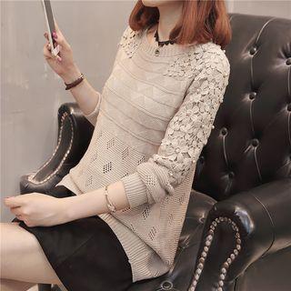 Crochet Trim Open Knit Sweater