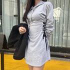 Lace-up Hoodie Dress Gray - One Size