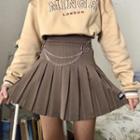 High-waist Chain Detail Pleated Mini Skirt