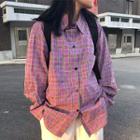 Long-sleeve Check Loose-fit Shirt Purple - One Size