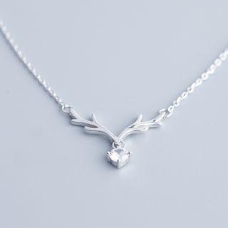 Rhinestone Deer Horn Necklace Silver - One Size