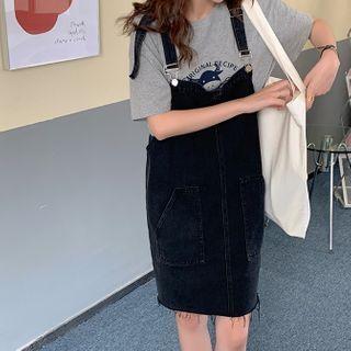 Denim Jumper Dress Charcoal Black - One Size