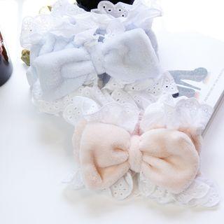Lace Trim Coral Fleece Bow Headband