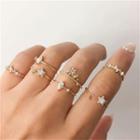 Set Of 7: Rhinestone Alloy Ring (assorted Designs) Gold - One Size