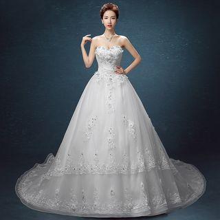 Sequined Bandeau Wedding Ball Gown With Train