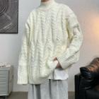Mock Neck Long-sleeve Cable Knit Sweater