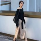 Long-sleeve T-shirt / Split-back Hoodie / Midi-h-line Knit Skirt / Set