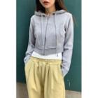 Kangaroo-pocket Cropped Zip-up Knit Hoodie