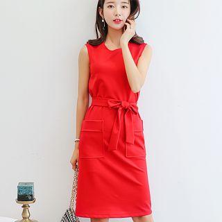 Sleeveless Pocket Tunic With Sash