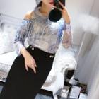 Set: Cold Shoulder Sequined Top + Midi Skirt