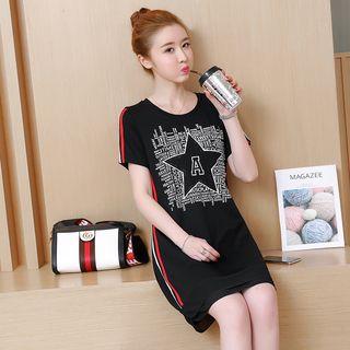 Short-sleeve Contrast-trim Mini Dress