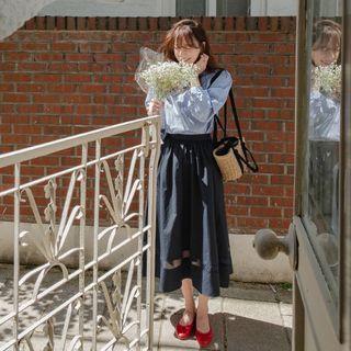 Transparent-trim Long Full Skirt
