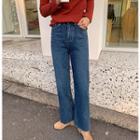 Fleece Lined Wide-leg Washed Jeans