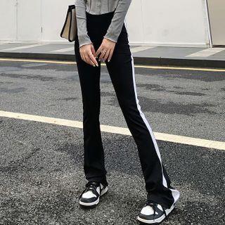 Color Block Striped Stretch Micro Flared Pants Black - One Size