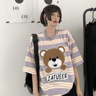Couple Matching Short-sleeve Bear Embroidered T-shirt