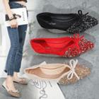 Bow Sequin Pointed Toe Flats