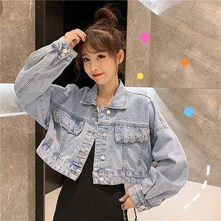Spaghetti Strap Midi Sheath Dress / Cropped Denim Jacket