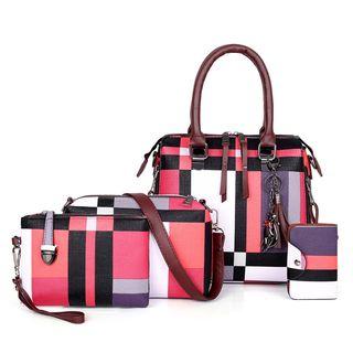 Set: Plaid Tote Bag + Crossbody Bag + Wristlet + Wallet
