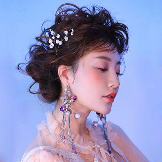 Set: Wedding Floral Hair Pin + Tasseled Earring