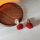 Alloy Pom Pom Dangle Earring 1 Pair - C-438 - Red - One Size