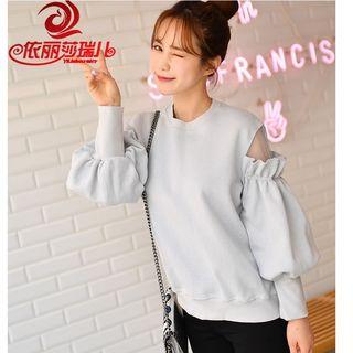 Lantern-sleeve Mesh Panel T-shirt