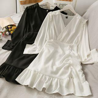 Ruffled-trim Ruched Mini Dress
