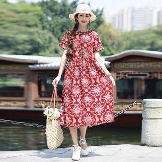 Short-sleeve All Over Pattern Midi Dress
