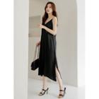 Sleeveless Slit-side Satin Long Dress