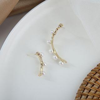 Beaded Ear Stud 1 Pair - 925 Silver Earrings - One Size