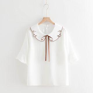 Tie Neck Short-sleeve Chiffon Top
