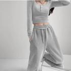 Waffle Tie-waist Loose-fit Jogger Pants