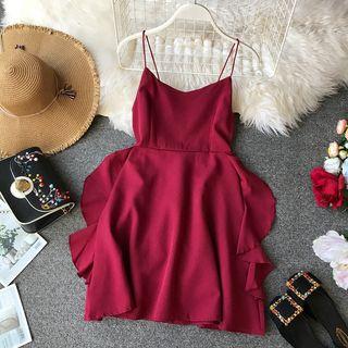 Ruffle-detail Spaghetti-strap Dress