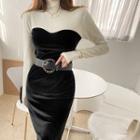 Turtleneck Velvet Sheath Dress Black - One Size