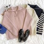 Long-sleeve Plain Half-zip Knit Sweater