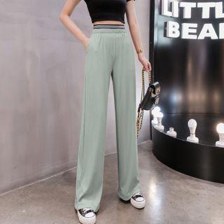 High-waist Contrast Stripe Straight-cut Pants