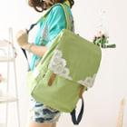 Applique Buckled Flap Canvas Backpack