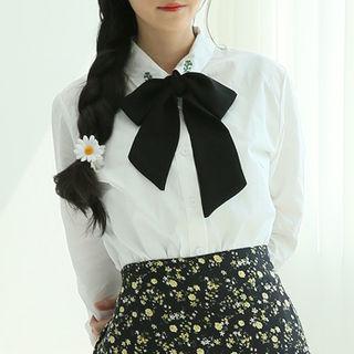 Embroidered Detail Plain Shirt White - One Size