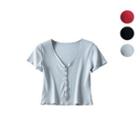 Buttoned Short-sleeve Ribbed Top
