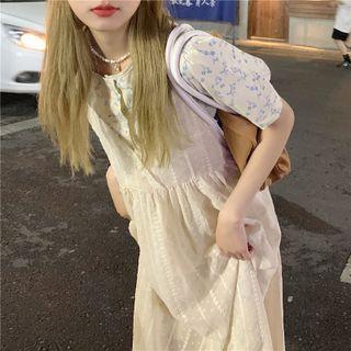 Short-sleeve Floral Print Blouse / Midi Overall Dress
