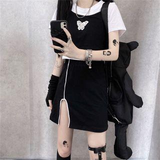 Set: Short-sleeve Butterfly Embroidery T-shirt + Skirt